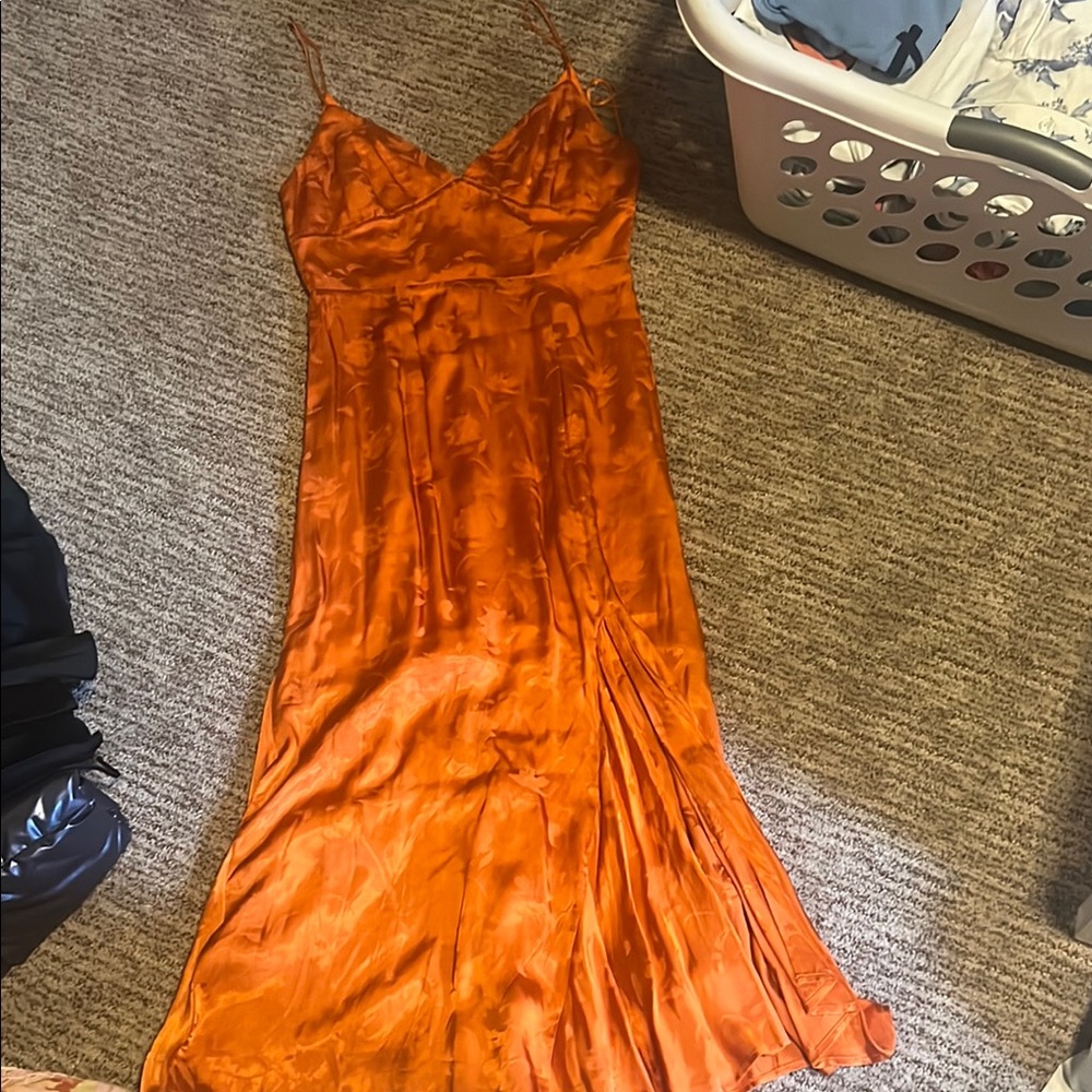 Elegant Orange Satin Dress